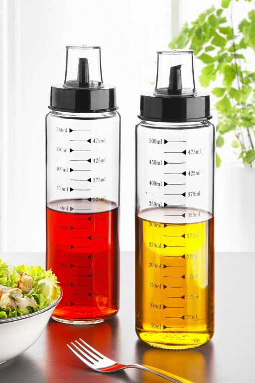 Set sticle dispenser ulei si otet, Rowe, 196RWE4403, Sticla, 6 x 6 x 25 cm, 500 ml, 2 piese, Multicolor