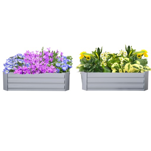 Outsunny Set de 2 Paturi pentru Legume Înălțate, Jardiniere din Metal pentru Plante, Legume, Arbusti, 100x100x30cm, Gri | Aosom Romania