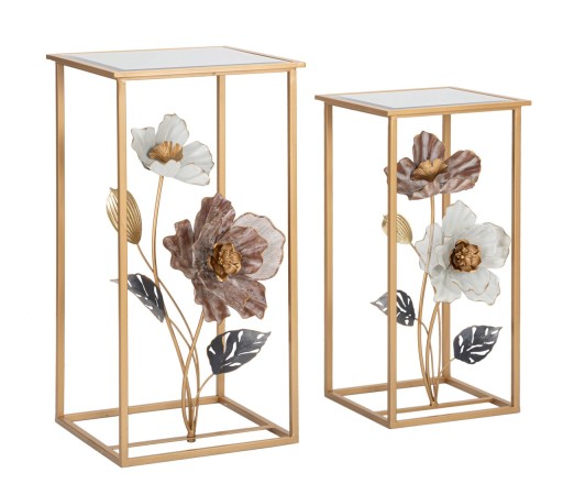 Set 2 masute Flower, Mauro Ferretti, 36 x 36 x 70 cm, fier/MDF/sticla, multicolor