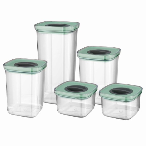 Set 5 caserole cu capac etans BergHOFF, Leo Line, 400 ml, 1 L, 1.6 L, plastic, verde