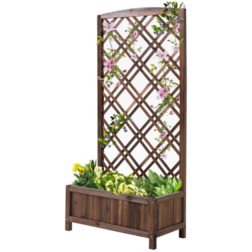 Outsunny Jardiniera pentru Exterior din Lemn, Jardiniera cu Spalier pentru Plante Agatatoare si Pat de Flori Inaltat, 60x30x122.5 cm, Maro