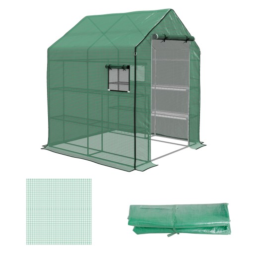 Outsunny Husa de Rezerva PE pentru Sera Calda 140x143x190cm cu Usa Rulabila Ferestre Plasa Verde | Aosom Romania