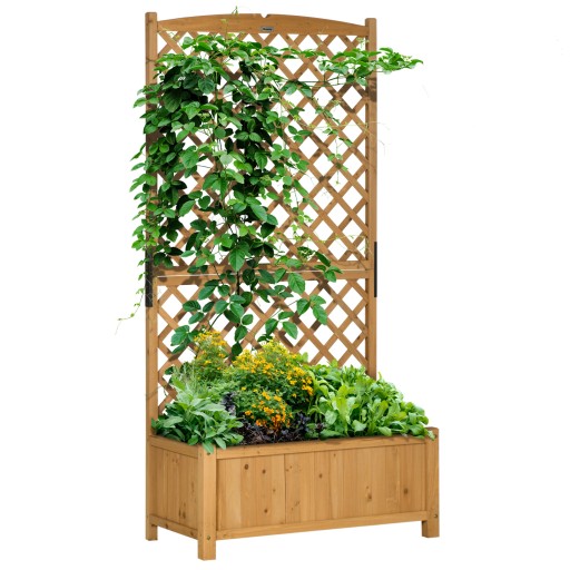 Outsunny Jardiniera de exterior din lemn de brad cu design vertical inaltat, 90x45x180 cm, Galben | AOSOM RO