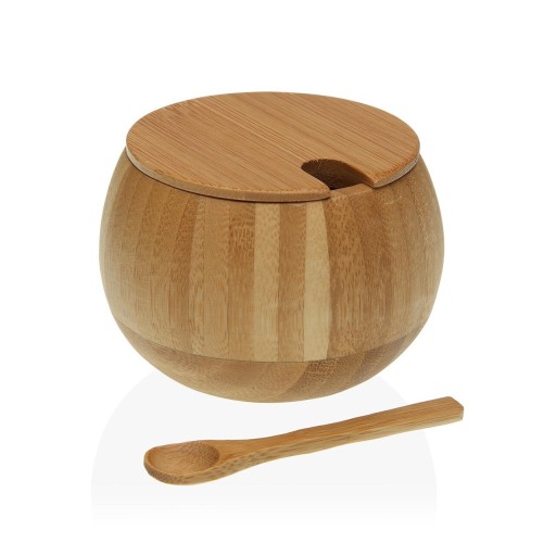 Zaharnita cu capac si lingurita Bamboo, Versa, 8.8 x 6.8 cm, bambus