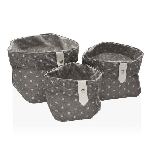 Set 3 cosuri pentru depozitare Stars, Versa, 14 cm/12 cm/10 cm, poliester, gri