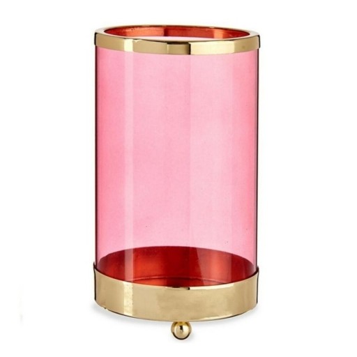 Suport pentru lumanare Cylinder, Gift Decor, 9.7 x 9.7 x 16.5 cm, metal/sticla, roz/auriu