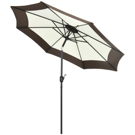 Outsunny Umbrelă de Grădină Poliester și Metal cu 8 Bare, Acoperiș Reglabil în 3 Unghiuri, Ø265x243 cm, Alb și Cafea | Aosom Romania