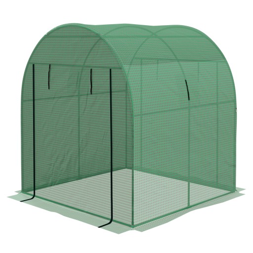 Outsunny Sera Tip Tunel Din Polietilena Cu Usi Si Ferestre Din Plasa, Cort Pentru Casa Cu Capac Din PE Rezistent UV Si Cadru De Otel, Verde 1,8x1,8x2m