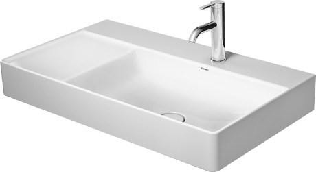 Lavoar Duravit DuraSquare 80x47 cm cuva dreapta fara preaplin WonderGliss cu capac ceramic pentru ventil inclus si finisaj suplimentar