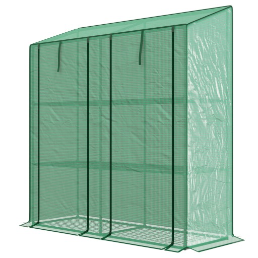 Outsunny Sera de Gradina cu Copertina din PE si 6 Rafturi de Plasa, Sera Inclinata de Balcon cu 2 Usi care Se Ruleaza, 143x46x151cm, Verde