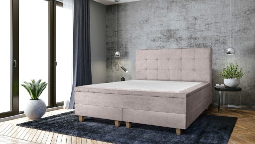 Pat matrimonial, Stockholm, Dots E, 140x200 cm, saltea tip Pocket, topper memory, Taupe