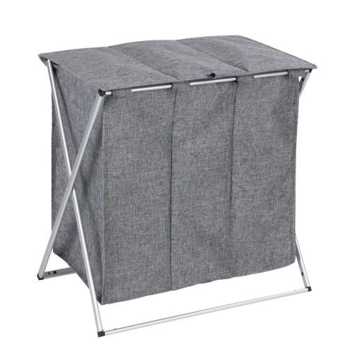 Cos de rufe cu 3 compartimente, Wenko, Trio Top Mottled, 118 L, 57 x 57 x 38 cm, poliester/aluminiu, gri