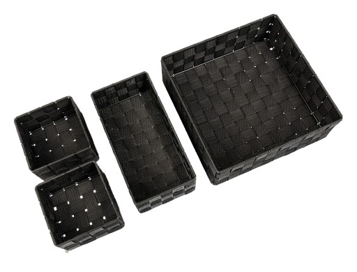 Set 4 cosuri pentru depozitare, Wenko, Adria, 28 x 10 x 28 cm, polipropilena, negru