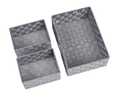 Set 3 cosuri pentru depozitare, Wenko, Adria, 34.5 x 13 x 24 cm, polipropilena, gri