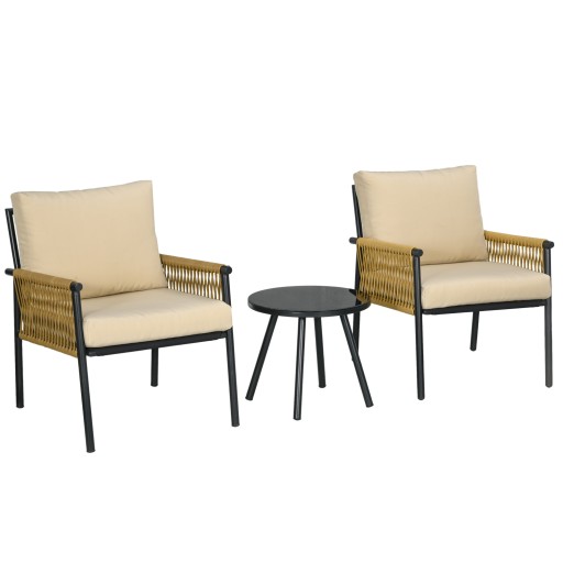 Outsunny Set Mobilier Terasă 3 Piese din Răchită, Set Exterior Bistro cu Perne Moi și Spătar, Ideal pentru Relaxare | Aosom Romania