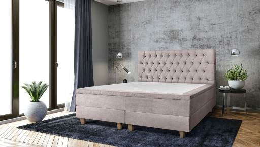 Pat matrimonial, Stockholm, Chester E, 160x200 cm, saltea tip Pocket, topper memory, Taupe