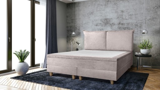 Pat matrimonial, Stockholm, Pillows E, 180x200 cm, saltea tip Pocket, topper memory, Taupe