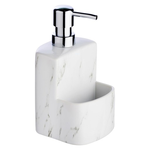 Dozator din ceramică pentru detergent vase Wenko Festival Marble, 380 ml, alb