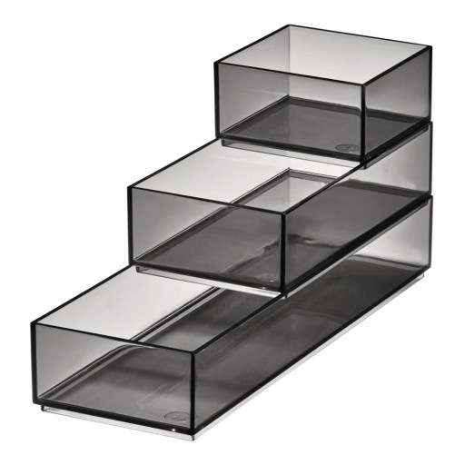 Organizatoare de baie negru-mat pentru cosmetice 3 buc. din plastic reciclat Stack & Slide – iDesign