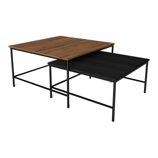 Măsuțe de cafea negru/natural 2 buc. cu blat cu aspect de lemn de nuc 80x80 cm Fiorenza – Marckeric