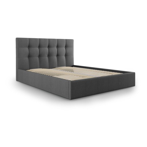 Pat matrimonial 180x200 cm gri închis tapițat cu spațiu de depozitare cu somieră Nerin – Mazzini Beds