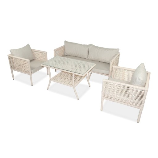 Set mobilier de grădină crem din ratan artificial pentru patru persoane Newyork 160 – Floriane Garden