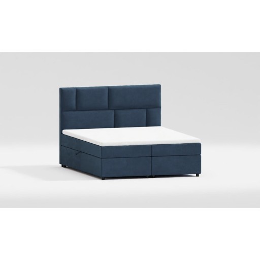 Pat boxspring albastru închis cu spațiu de depozitare 180x200 cm Lola – Ropez