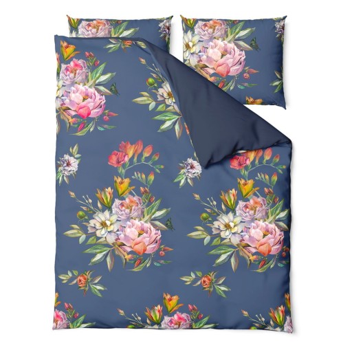 Lenjerie de pat din bumbac satinat pentru pat dublu Bonami Selection Floret, 200 x 220 cm, albastru marin