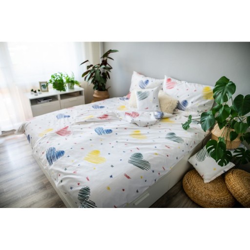 Lenjerie de pat albă din bumbac pentru pat de o persoană 140x200 cm LP Dita Graffiti Heart – Cotton House