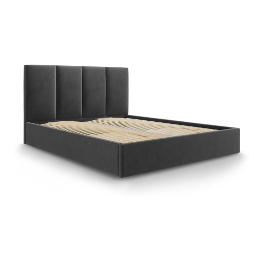 Pat matrimonial 180x200 cm gri închis tapițat cu spațiu de depozitare cu somieră Juniper – Mazzini Beds