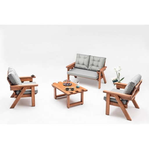 Set mobilier de grădină gri/natural din lemn de pin pentru cinci persoane Abant – Floriane Garden