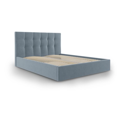 Pat matrimonial 180x200 cm albastru deschis tapițat cu spațiu de depozitare cu somieră Nerin – Mazzini Beds