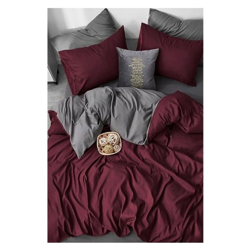 Lenjerie de pat burgundy-gri din bumbac pentru pat dublu-extins și cearceaf 200x220 cm – Mila Home