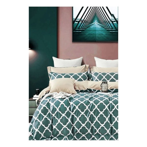 Lenjerie de pat verde/bej din bumbac pentru pat dublu/extinsă cu cearceaf inclus/cu 4 piese 200x220 cm Geometric – Mila Home