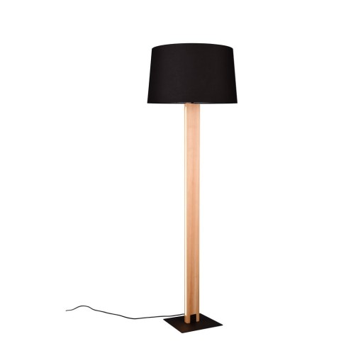 Lampadar negru/în culoare naturală cu abajur textil (înălțime 150 cm) Rahul – Trio