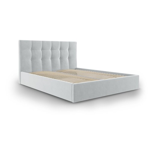 Pat matrimonial 160x200 cm gri deschis tapițat cu spațiu de depozitare cu somieră Nerin – Mazzini Beds