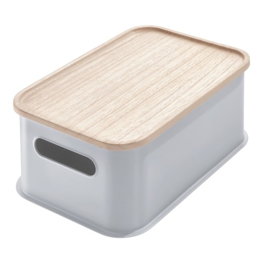 Cutie depozitare cu capac din lemn paulownia iDesign Eco Handled, 21,3 x 30,2 cm, gri