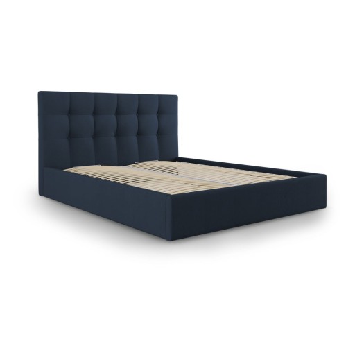 Pat matrimonial 160x200 cm albastru închis tapițat cu spațiu de depozitare cu somieră Nerin – Mazzini Beds