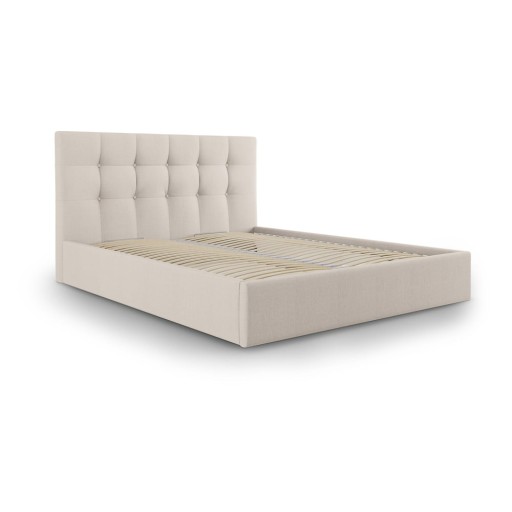 Pat matrimonial 180x200 cm bej tapițat cu spațiu de depozitare cu somieră Nerin – Mazzini Beds