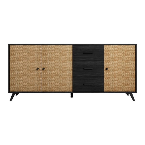 Comodă negru/natural joasă 181x81 cm Hanoi – Marckeric