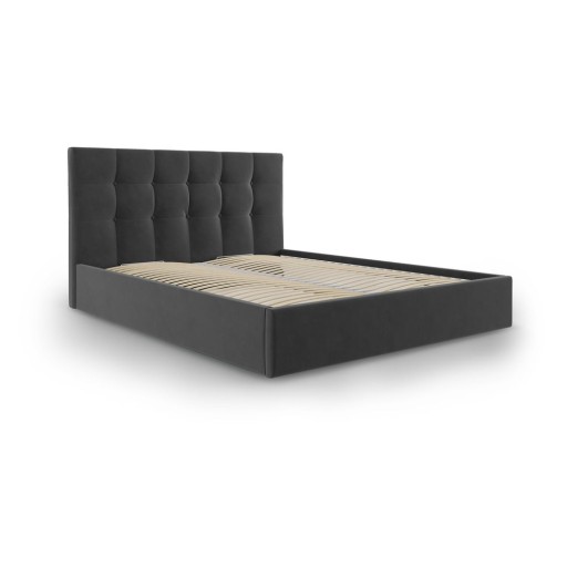 Pat matrimonial 160x200 cm gri închis tapițat cu spațiu de depozitare cu somieră Nerin – Mazzini Beds