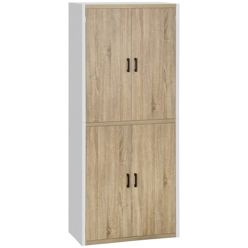 HOMCOM din lemn MDF dulap cu 4 rafturi reglabile, 4 usi si dispozitiv anti-basculare, 80x40x182cm, crem si alb