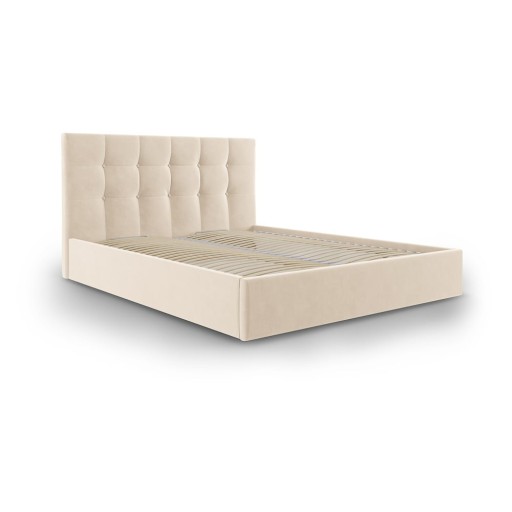 Pat matrimonial 180x200 cm bej tapițat cu spațiu de depozitare cu somieră Nerin – Mazzini Beds