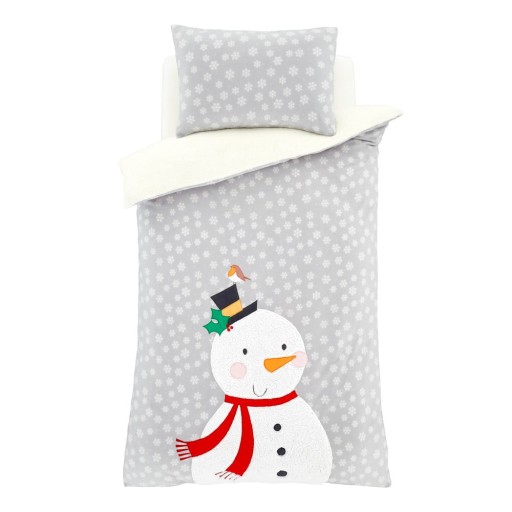 Lenjerie de pat din fleece Catherine Lansfield Cosy Snowman, 135 x 200 cm, gri