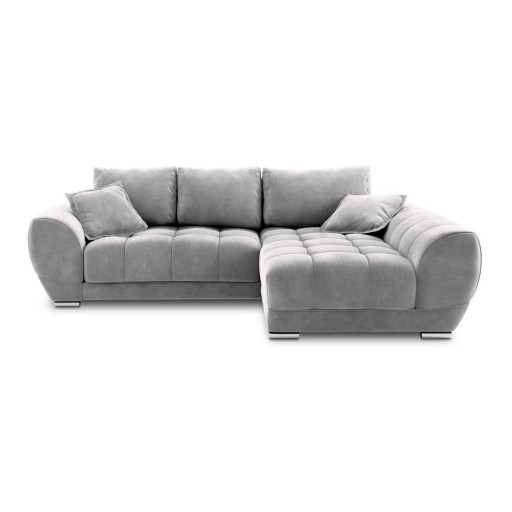 Colțar extensibil cu tapițerie de catifea și șezlong pe partea dreaptă Windsor & Co Sofas Nuage, gri deschis