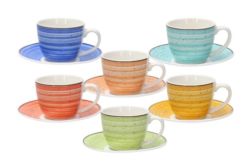 Set 6 cesti de cafea cu farfurie Iris Kaleido, Tognana Porcellane, 80 ml, portelan New Bone China, multicolor