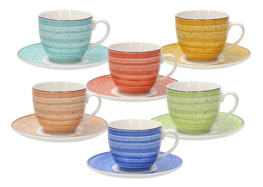 Set 6 cesti de ceai cu farfurie Iris Kaleido, Tognana Porcellane, 200 ml, portelan New Bone China, multicolor