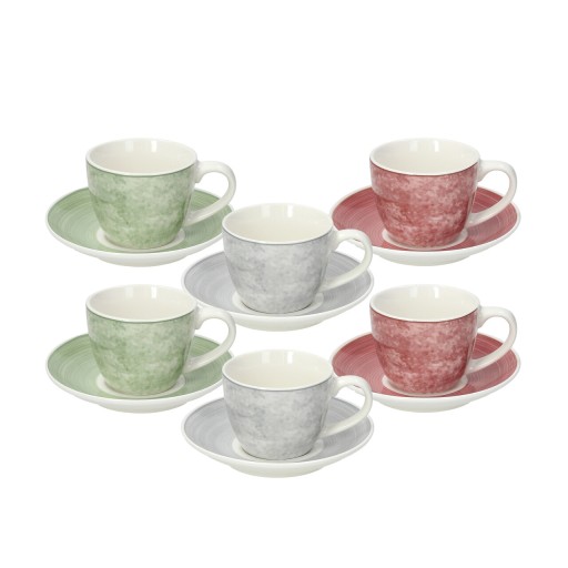 Set 6 cesti de cafea cu farfurie Iris Petra, Tognana Porcellane, 80 ml, portelan New Bone China, multicolor