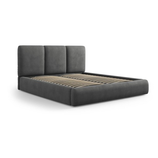 Pat matrimonial gri tapițat cu spațiu de depozitare cu somieră 180x200 cm Brody – Mazzini Beds