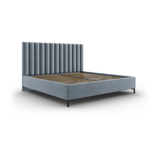 Pat matrimonial albastru deschis tapițat cu spațiu de depozitare cu somieră 160x200 cm Casey – Mazzini Beds